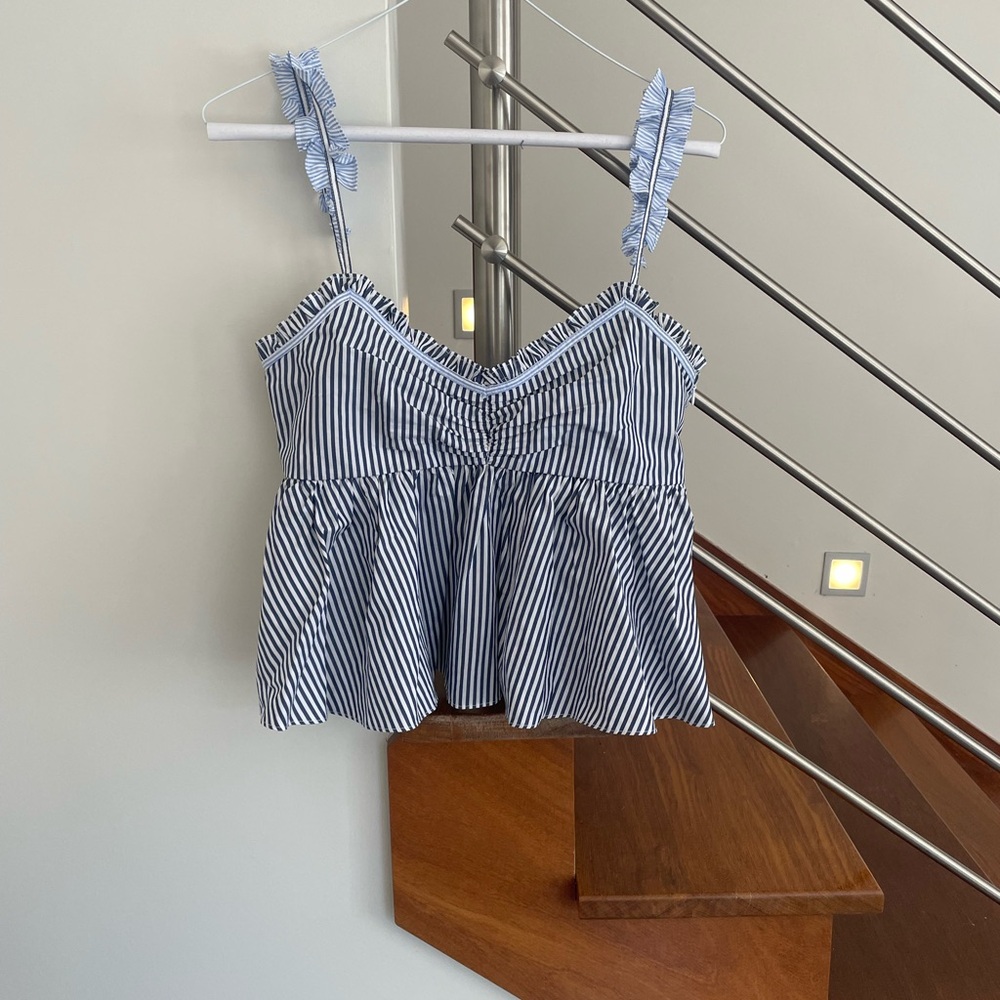Zara Blue and White Striped Top